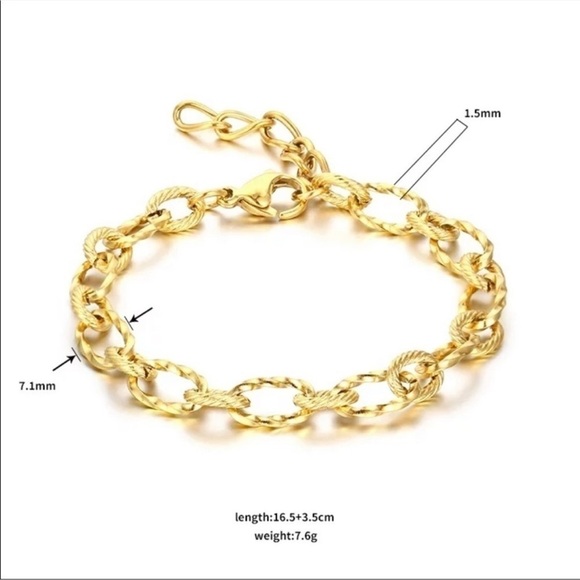 14K gold plated twisted links bracelet 7 inches hypoallergenic tarnish free - Picture 2 of 3
